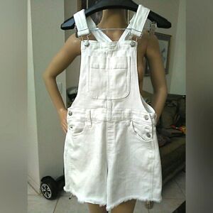 BNWOT J. CREW White Denim Overall Shorts SZ. XS SO DANG CUTE UNFINISHED HEM